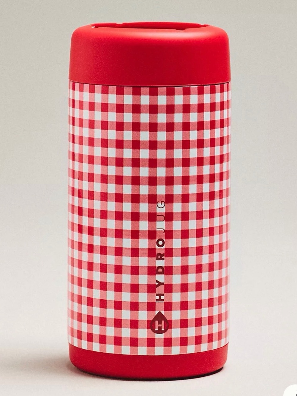 HydroJug Slim Can Cooler Red Gingham can holder stainless steel